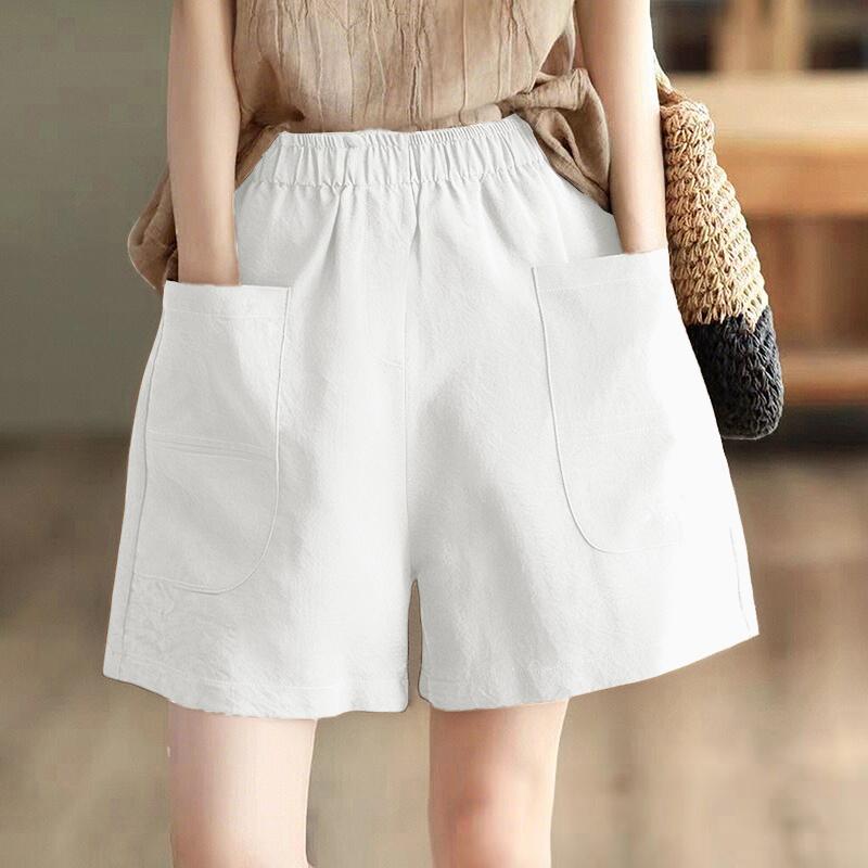 ZANZEA Women Summer Elastic Waist Solid Color Loose Short Pants