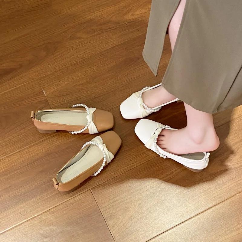 Shoes for Women 2024 Soft Pearl Decoration Women's Shoes Round Toe Modise Elegant Casual Sneakers Shallow Mouth New Beaded Dress