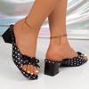 French Polka Dot Bow, One Line Temperament, Coarse Heel, Cool Slippers