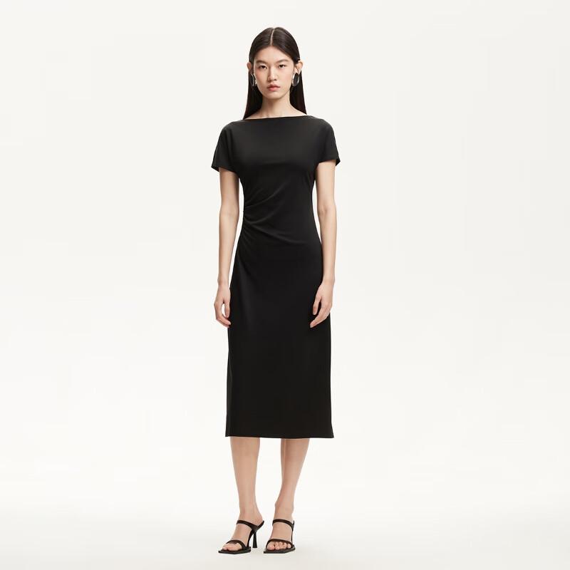 Veromoda Pleated Waist A-Line Dress with Detachable Scarf