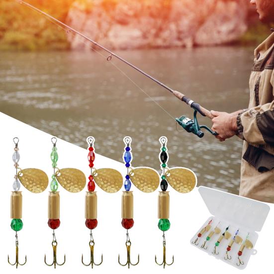 5Pcs Blade Rotating Spinner Metal Lures with Treble Hooks Streamlined Design Bright Colors Artificial Spoon Baits Freshwater Fishing Baits