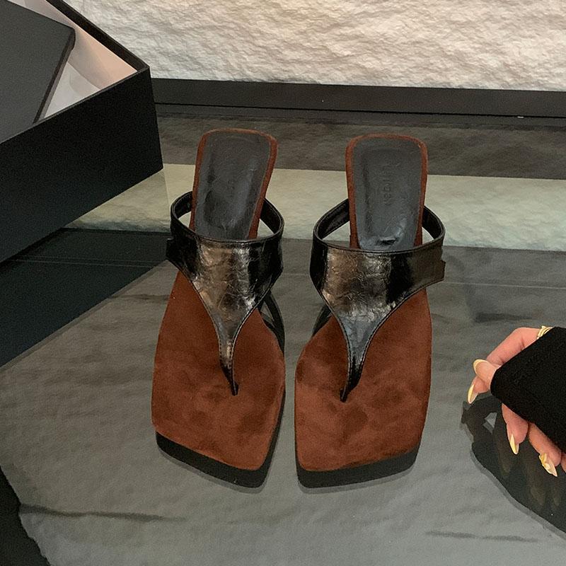 

Fashion Fashion Shallow Women Wedges Slippers Flip Flops Shoes Summer Beach Female Slides Square Toe Ladies Heeled Slippers Wedges Shoes 35 чёрный