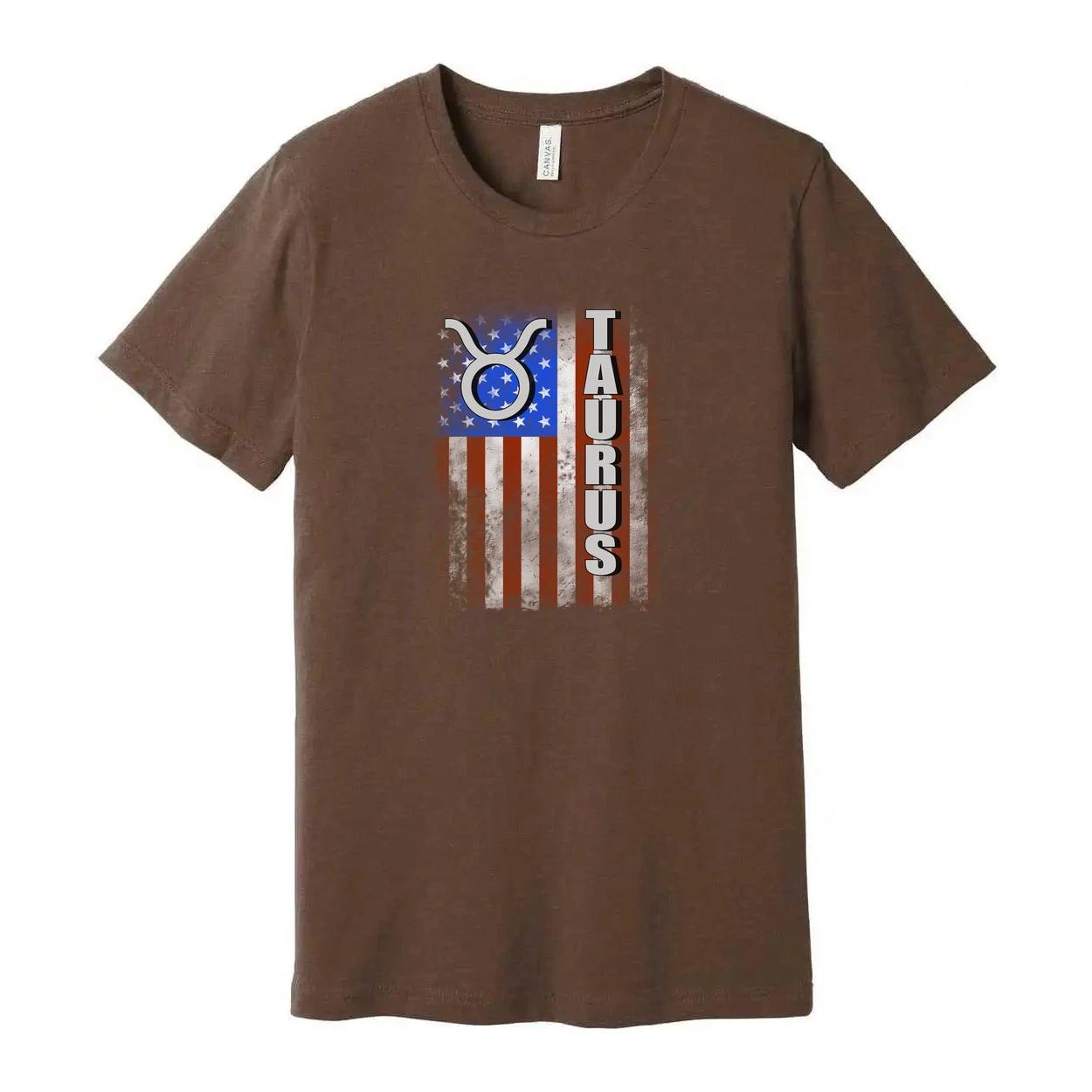 

Taurus Zodiac Flag Graphic Tee For Unisex Adults Featuring Star Spangled Design 2XL