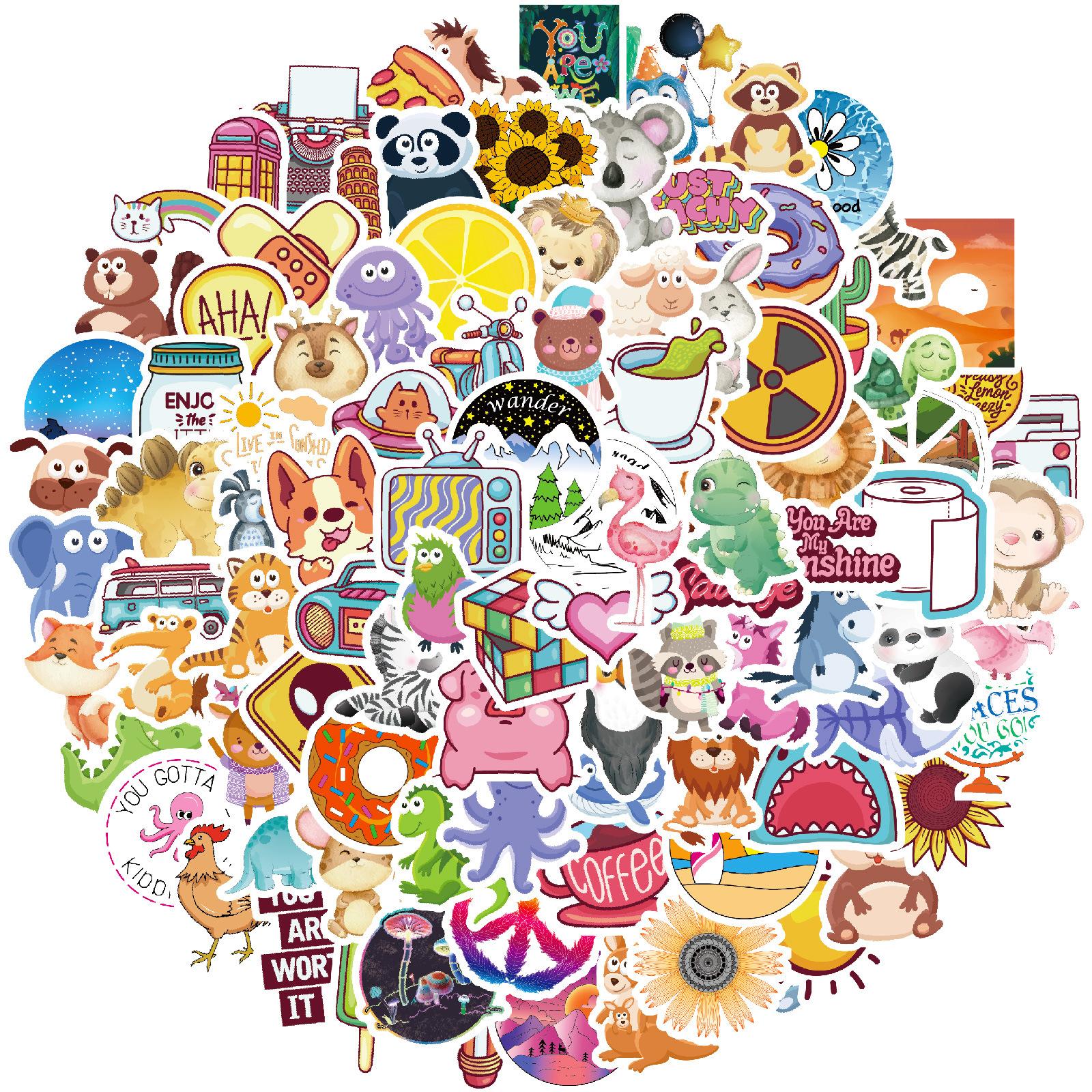 

100 Мультяшные Маленькие Свежие Животные Цветы Еда Смешивай и Сочетай Наклейки Декоративные Мобильный Телефон Планшет Водонепроницаемые