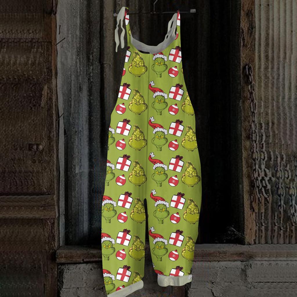 Women's Casual Loose Jumpsuit Christmas Print Wide Leg Jumpsuit Sleeveless With Pockets