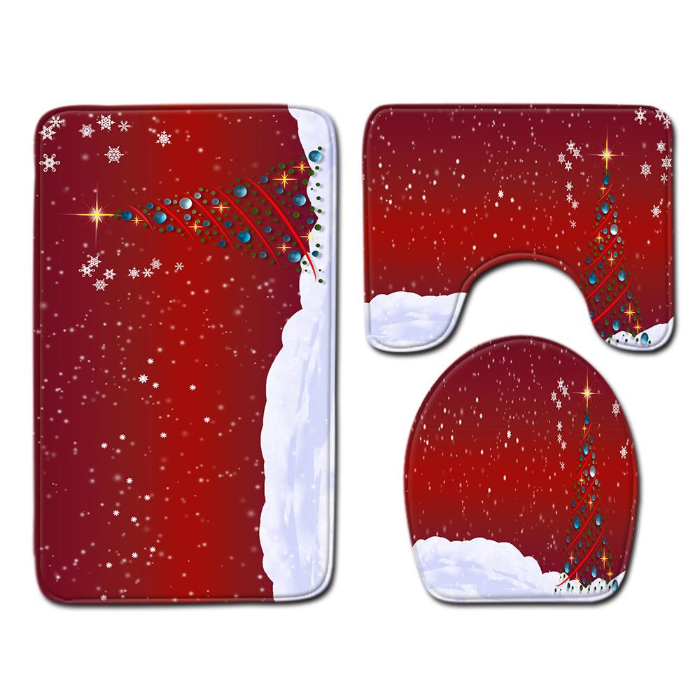 Christmas Bathroom Floor Mat Toilet Three-Piece Set