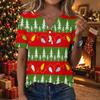 Women's Christmas Print V-Neck Short Sleeve T-Shirt with Decorative Buttons Casual Top