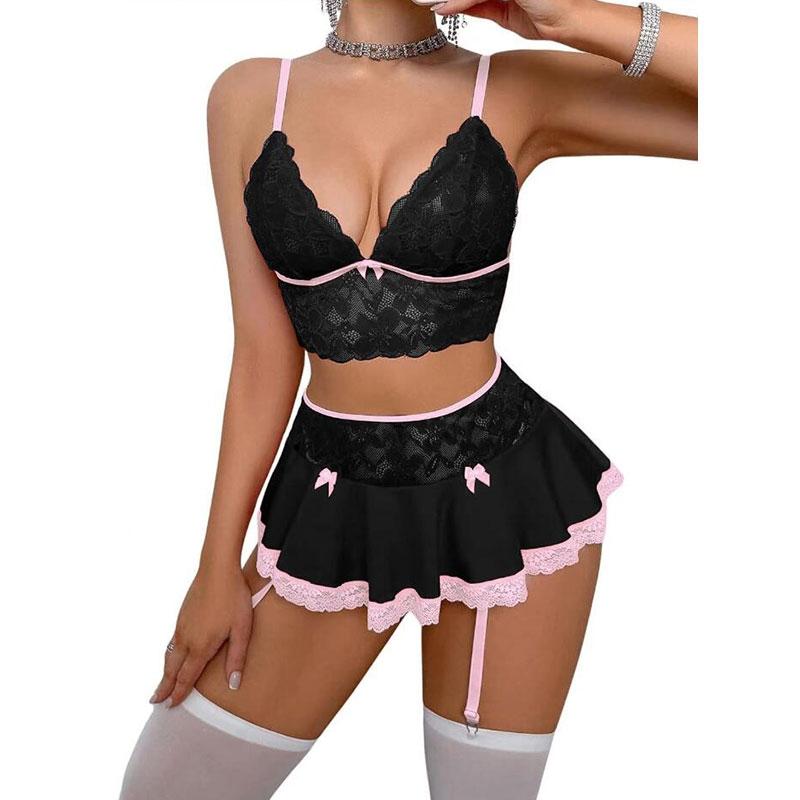 Transparent Lace Lingerie Everyday Underwear Patchwork Matching Sexy Outfits For Woman Cosplay Costume Erotic Set