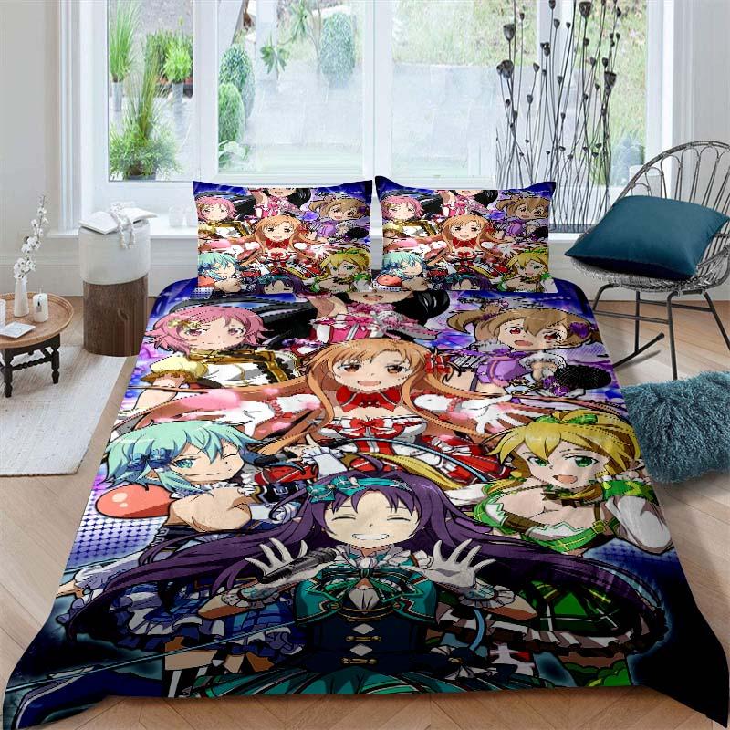 3D Printed Sword Art Online Bedding Set, Three-Piece Set, Includes Printed Duvet Cover and Pillowcases, Adult Size65
