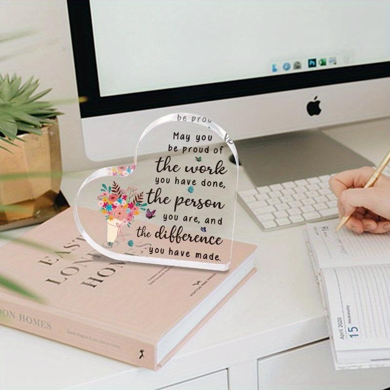 Heart Acrylic Retirement Gift. Farewell Desk Sign for Colleagues, Bosses & Friends.