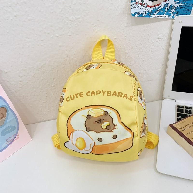 Capybara Cute Drinking Milk Tea Burger Toast Cake Cartoon Pattern Kid Backpack