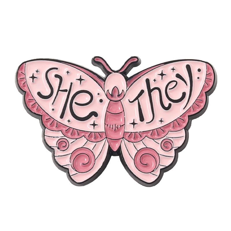 Unique Colorful Butterfly Shape Metal Badge Brooch Gender Pronoun Pin For Accessories