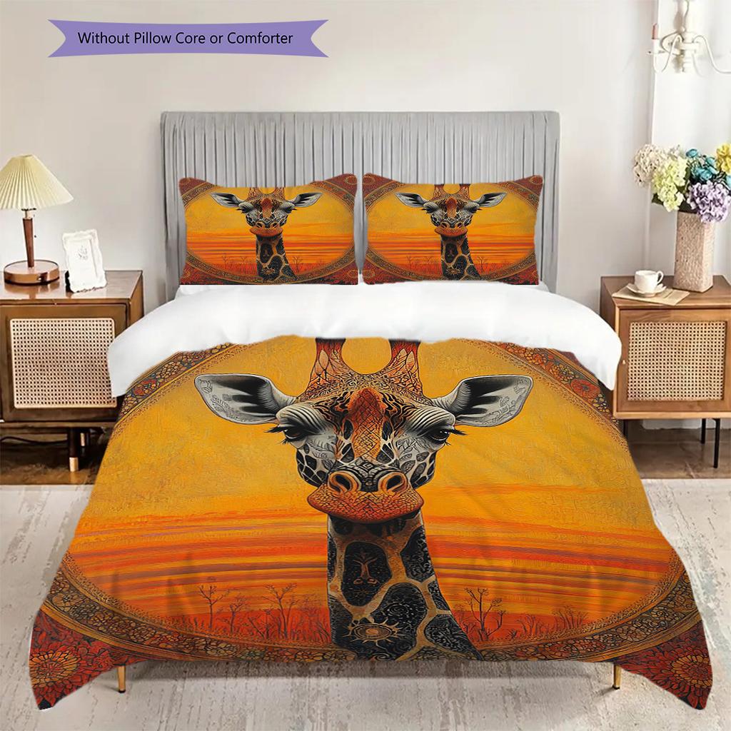 Grassland Giraffe Pattern Bedding Quilt Set Quilt Cover Pillowcase Home Decoration Birthday Gift (1 * Duvet Cover + 2 * Pillowcase, Without Core)