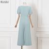 ZANZEA Damen Freizeit Rundhals Kurzarm Weitbein Jumpsuits