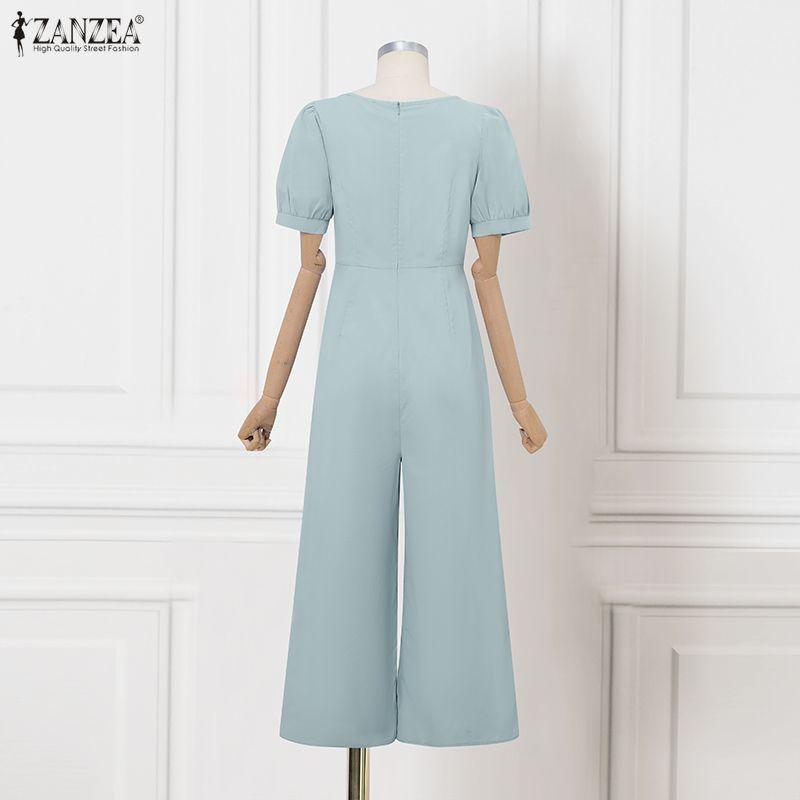 ZANZEA Damen Freizeit Rundhals Kurzarm Weitbein Jumpsuits