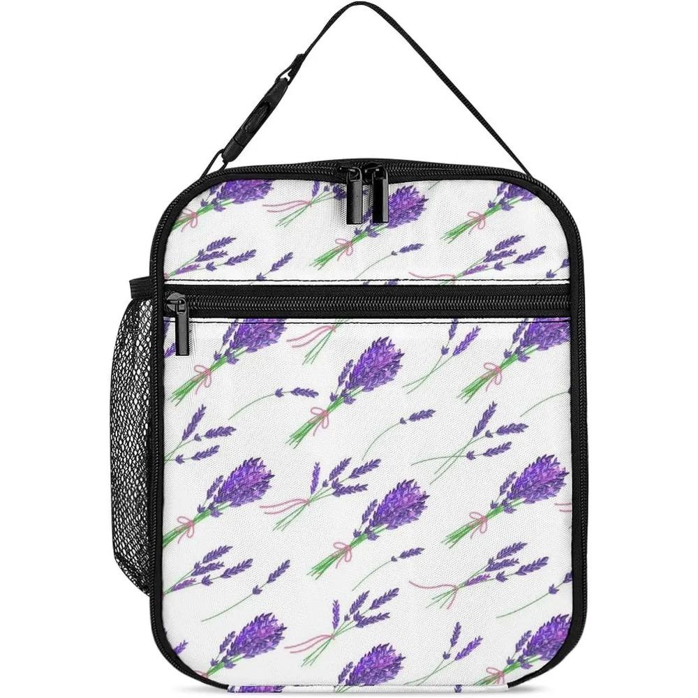 Womens Girls Floral Insulated Lunch Bag with Name Reusable Lunch Box Container Leakproof Organizer Double Zippers