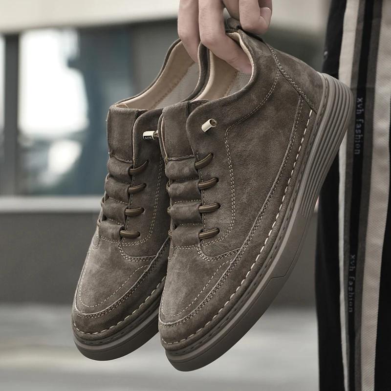 Brand leather men's casual shoes, invisible height increased by 6CM, comfortable walking shoes, driving shoes, fashionable 37-47