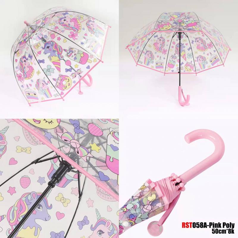 Ombrello Trasparente Manico Lungo Unicorno per Bambini - Carino Design Cartoon per l'Asilo