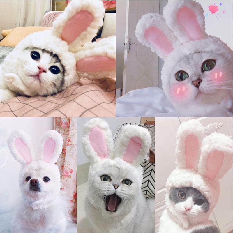 Cute Pet Dog Cat Cap Rabbit Hat Costume Warm Rabbit Hat New Year Party Christmas Cosplay Accessories Photo Props Headwear