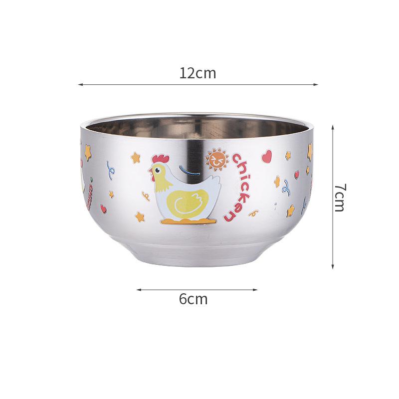 Desene animat Strat dublu Orez Ramen Boluri din oțel inoxidabil pentru copii Terci de tăiței Bol mic Bucătărie Veselă metalică Recipient pentru alimente