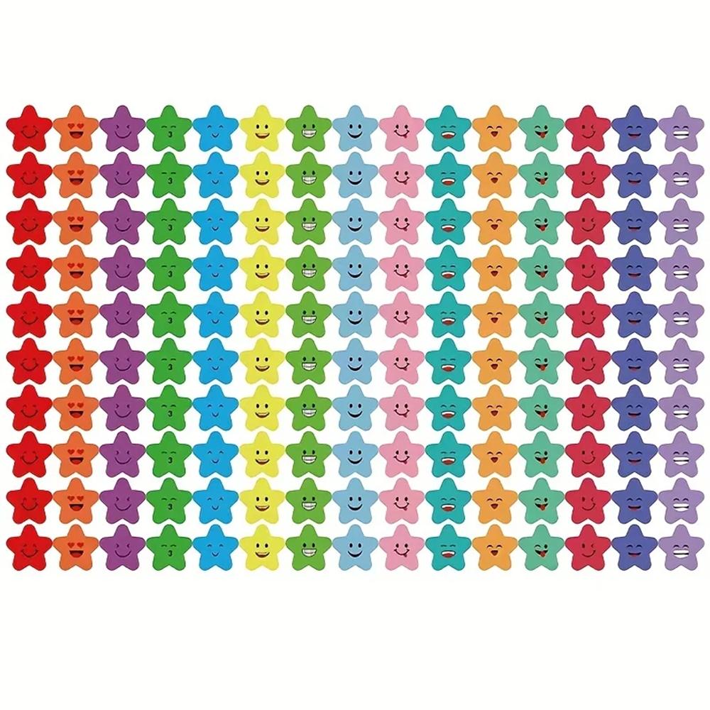 750-2250Pcs  Happy Face Star Stickers For Chart Behavior Label Sticker Diy Craft Stationery Decals Decor Phone Laptop Gift Suppl
