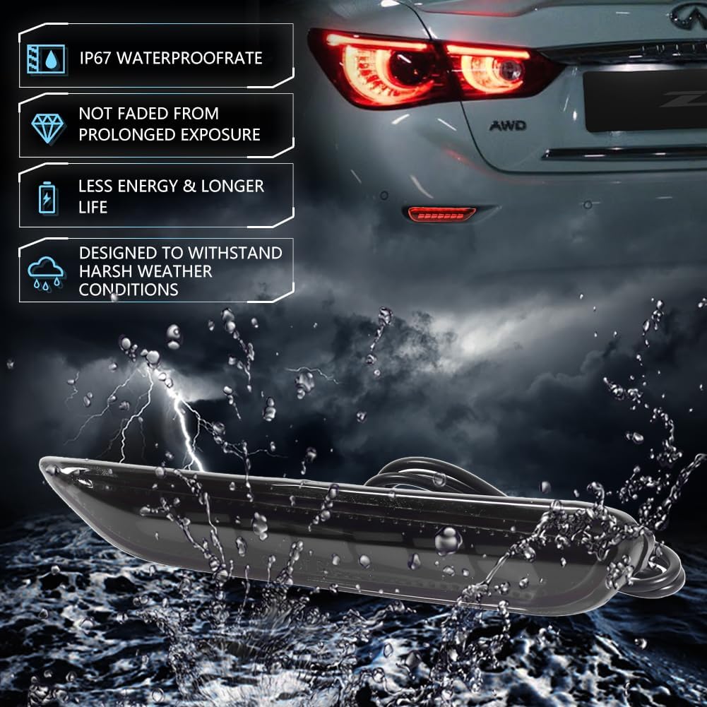 2pcs LED Rear Bumper Reflector Lights Sequential Turn Signal Brake Light for Infiniti Q50 QX56 QX60 Nissan Pathfinder Rogue, 3-in-1 with Smoked Lens