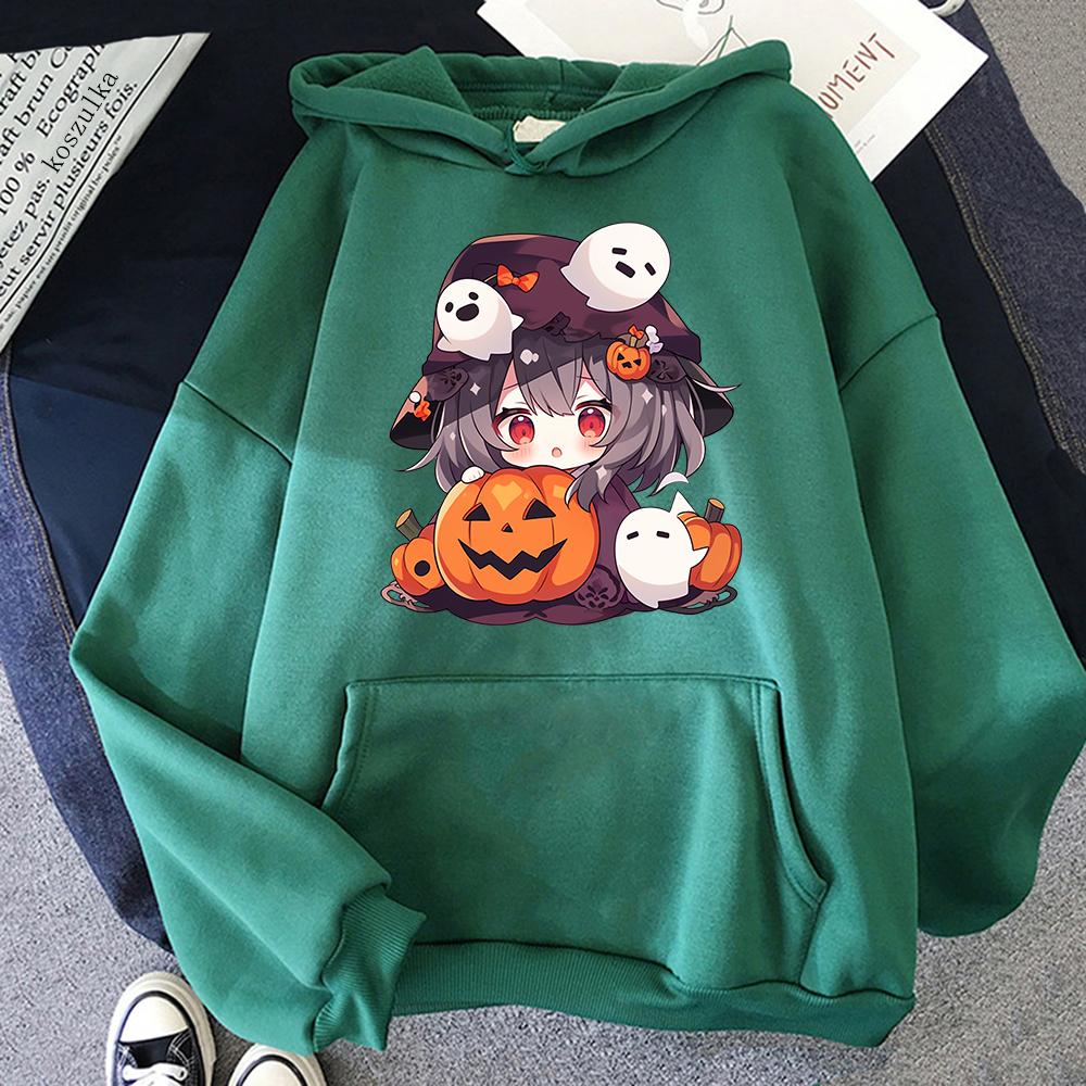Halloween Pumpkins Genshin Impact Hu Tao Hoodie Women Cute Aesthetic Hoodies Unisex Autumn Winter Kawaii Pullovers Sweatshirts