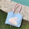 Borsa a Spalla in Peluche coniglio da Donna di Grande Capacità Colore a Contrasto Borse da Shopping Femminili Borsa a Tracolla Trapuntata Amore per Ragazze del College Borsa Tote per Libri
