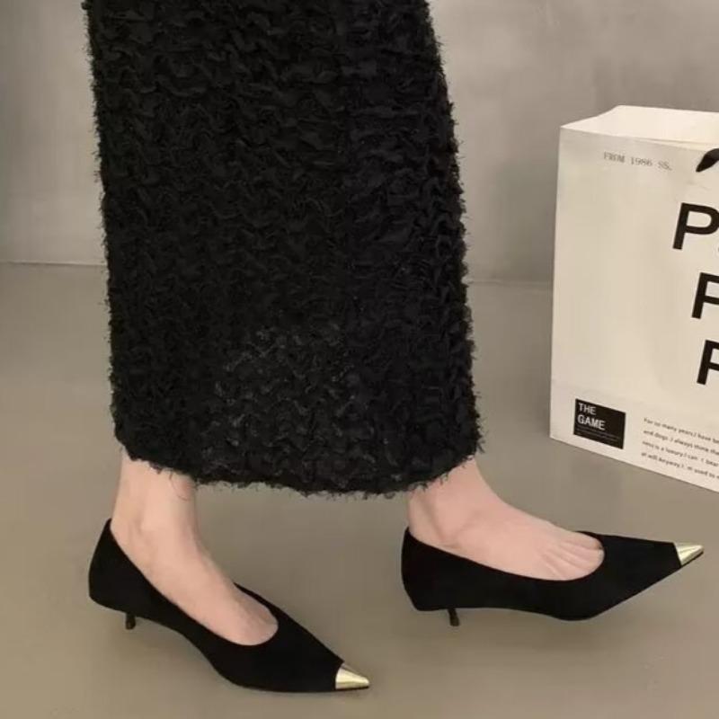 Autumn New Thin Heel Single Shoes Women's Fashion Pointed Shallow Mouth Suede Non-slip Low-top Shoes