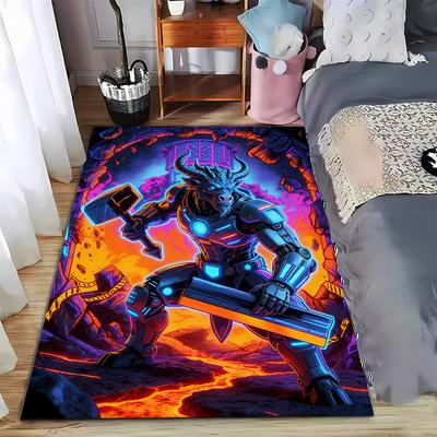 "Futuristic Minotaur Warrior Carpet with Neon Lava Background Design" Suitable for Use As an Anti-slip for Living Room Bedroom Sofas