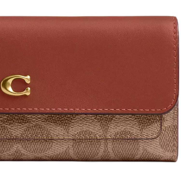 

New COACH Coated Canvas With Calfskin Wallet Trumpets Women s Brass & Caramel CAT55-B4XHG 19.6*1.0*8.9CM