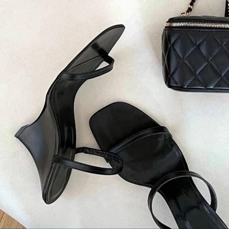 Sexy Wedge Heeled Sandals Women Fashion Slingback Slide Slippers Women Summer Square Toe High Heels Party Dress Shoes Sandalias