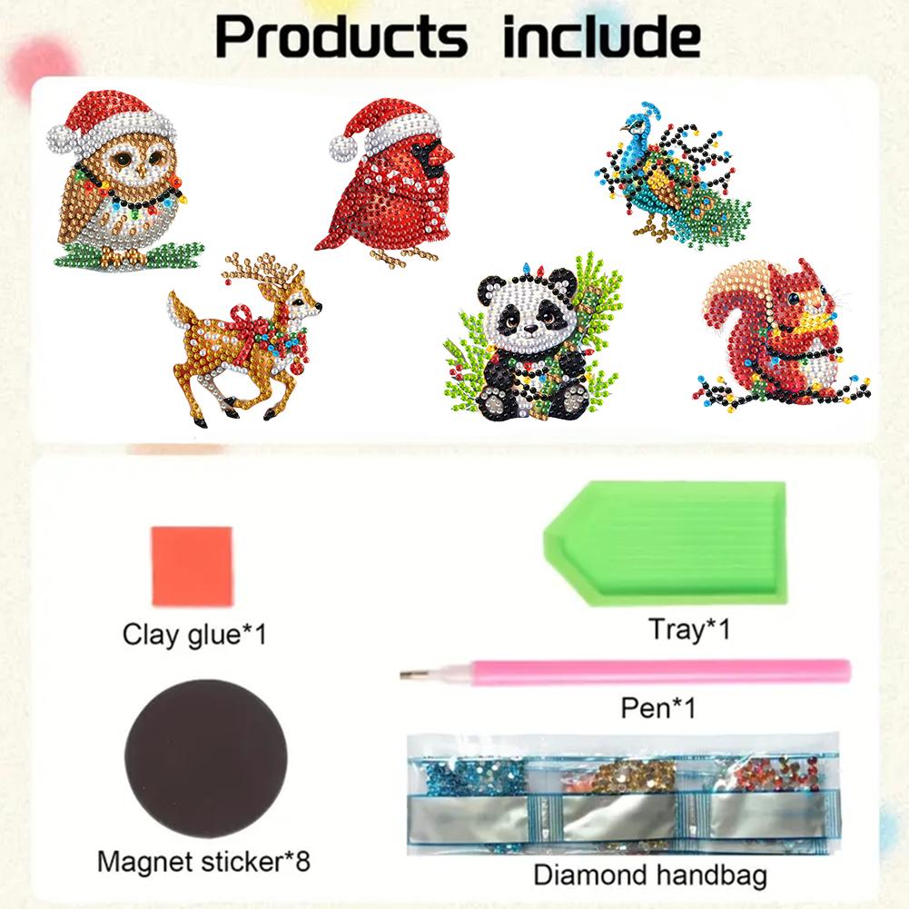 6Pcs Acrylic Christmas Santa Claus Diamond Art Fridge Magnet Diamond Painting Refrigerator Magnet for Adults Kids Beginners