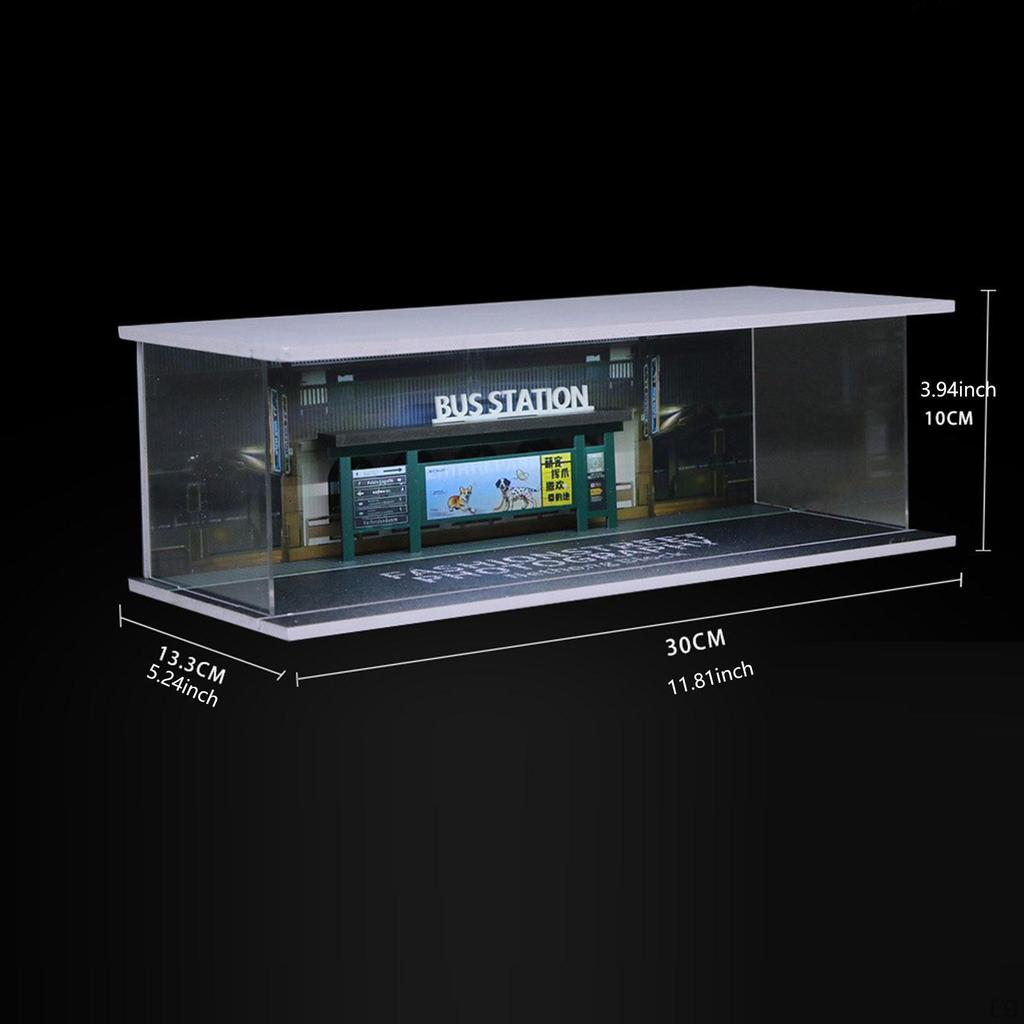 1/64 Model Car Display Case Miniature Street Scene with LED Lights for Sports