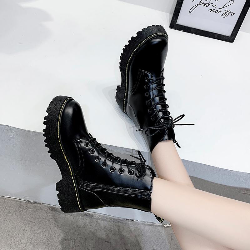 New Mid Calf Boots Women Winter Fashion Lace-up Ladies Chelsea Zipper Botas Mujer Boots Sports Platform Heel Ladies Shoes D466