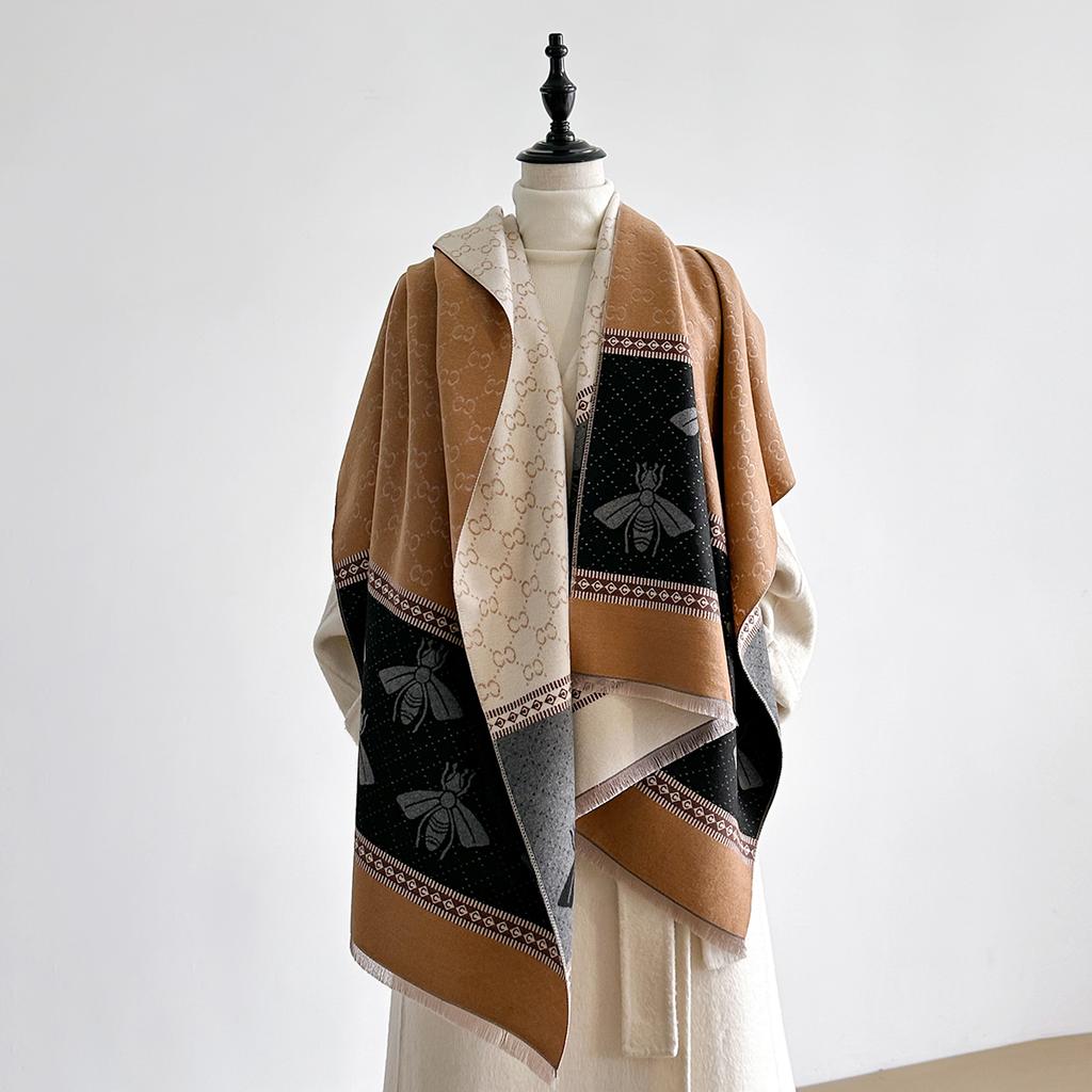 New Brand Elegance Two-Sided Print Scarf Soft Warm Fringe Pashmina Shawl Autumn and Winter Outdoor Coldproof Windproof Blanket
