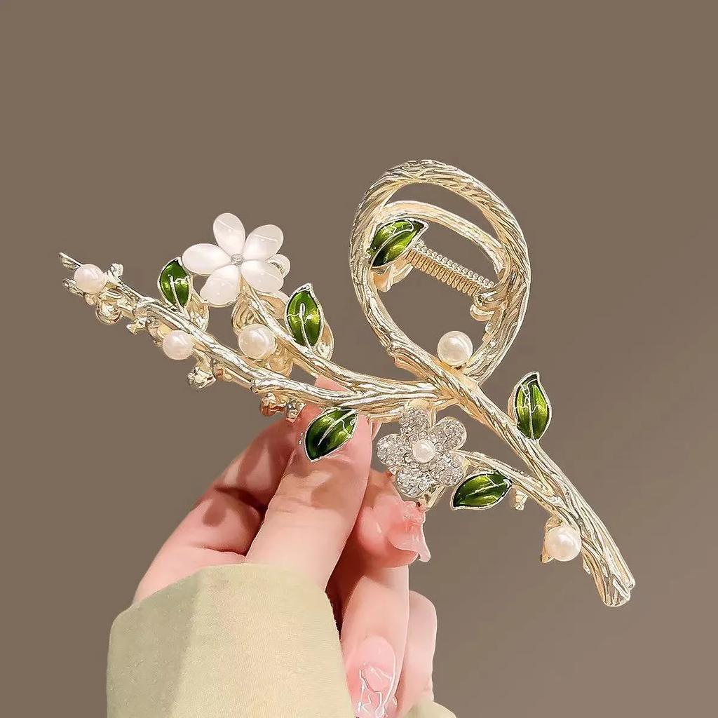 1PC Flower Branches Hair Accessories Female Temperament Hairpin The Back of The Head Large Shark Clamp Excessive Hair Volume and Gripping Clip Hair