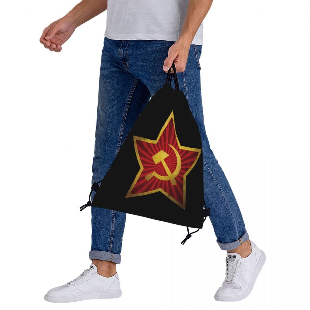 USSR Hammer And Sickle CCCP Russian Soviet Flag Backpacks Fashion Drawstring Bags Sundries Bag Book Bags for Travel School