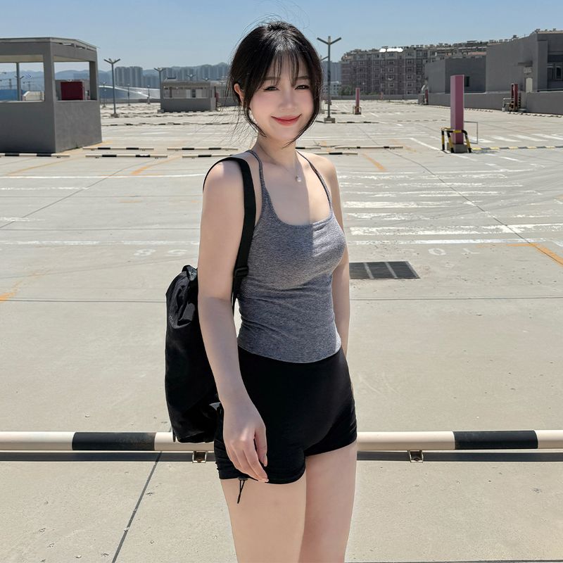

Spring and Summer New Sexy Beauty Back I-Shaped Camisole Fixed Chest Pad Integrated Outwear Yoga Ouni Hong Kong Style Hemp Gray XL