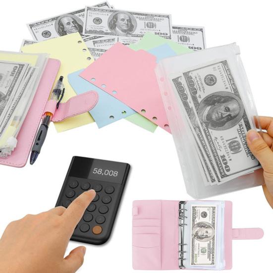 1 Set Budgets Planner Handbook Transparent Pockets Waterproof Faux Leather Receipt Coupon Cash Envelope Binder Office Supplies