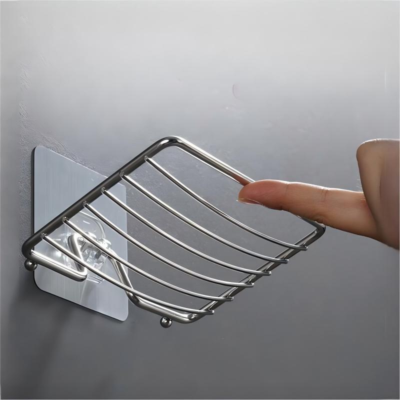 1pc Stainless Steel Soap Rack Soap Box Light Luxury Shelf Punch-free Nail-free Bathroom Single Layer Drain Wall Hanging