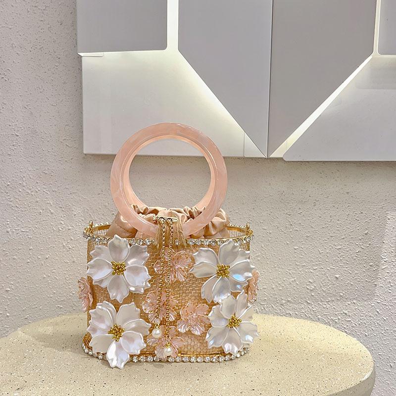 Hollow Out Metal Cage Handbag Women's Flower Clutch Purse Crystal Shiny Rhinestone Diamond Evening Bag Wedding Party