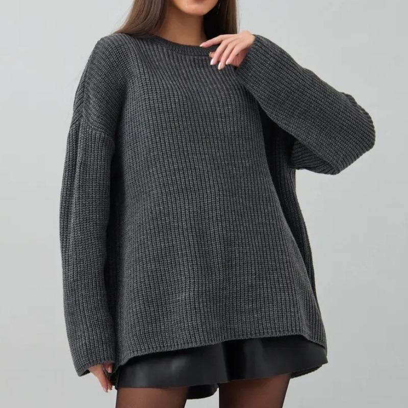 Retro Knit Sweater Women's Round Neck Pullover Sweater Loose Women's Clothing