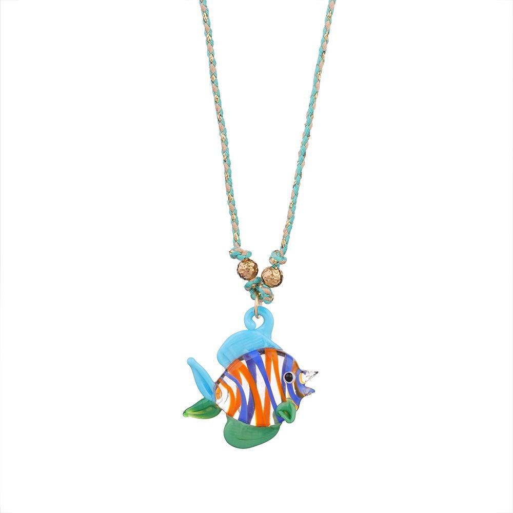 Sea Beach Fish Pendant Necklace Childishness Coloured Glaze Chain Choker  Summer