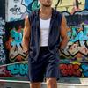 Men's Linen Summer Hooded Sleeveless Shirt & Shorts Set - Breathable Cotton Two-Piece