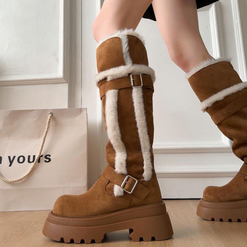 Schaffell und Fell sind integriert, aber knielange Schneestiefel, Kinder-Fleece-verdickte thermische Baumwollschuhe, kleinsöhlige Stiefeletten.