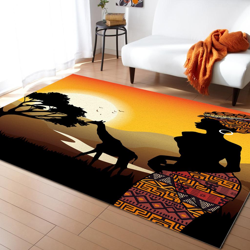 African Tambourine Geometric Lines Carpets for Living Room Anti-slip Carpet for Bedroom and Kitchen Floor Mats Home Decor Rug