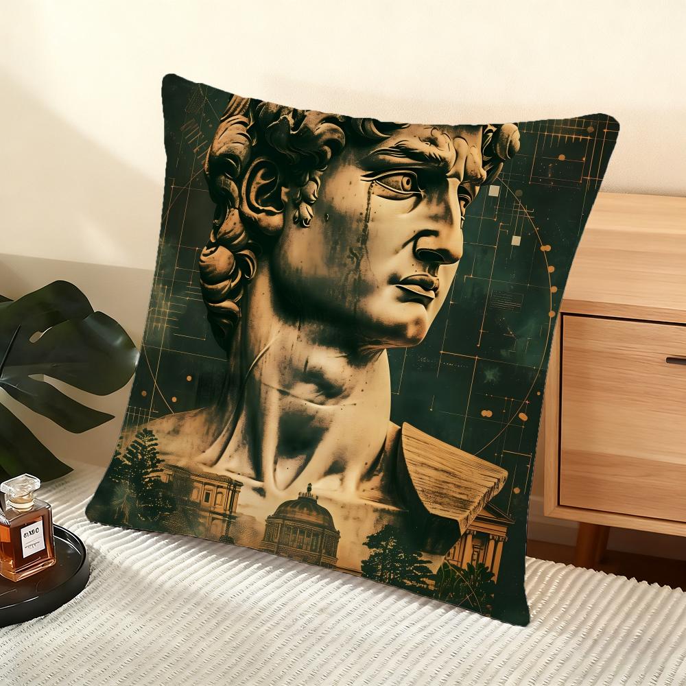 Cushion Cover Silky Short Plush Home Sofa Cushion Cover - Invisible Zipper Home Decoration David Sculpture