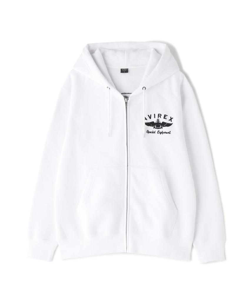 AVIREX VARSITY LOGO SWEAT ZIP UP PARKER men's 2XL 030 white 783-4931002