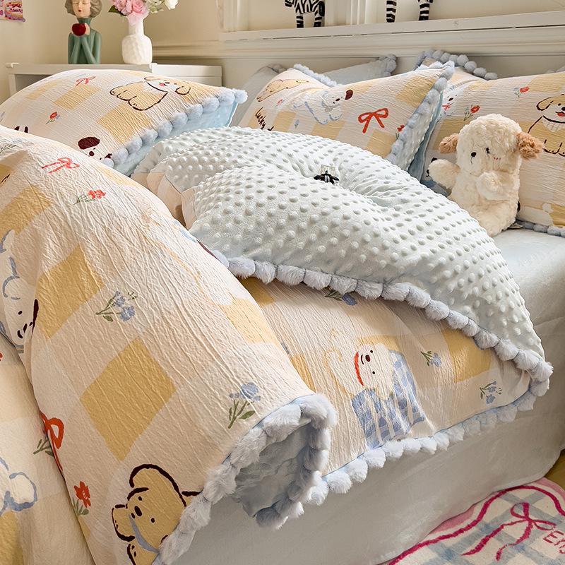 Thickened Bean Velvet Duvet Cover, Double-Sided Milk Velvet, for Autumn/Winter Warmth, Ideal for Student Dormitories